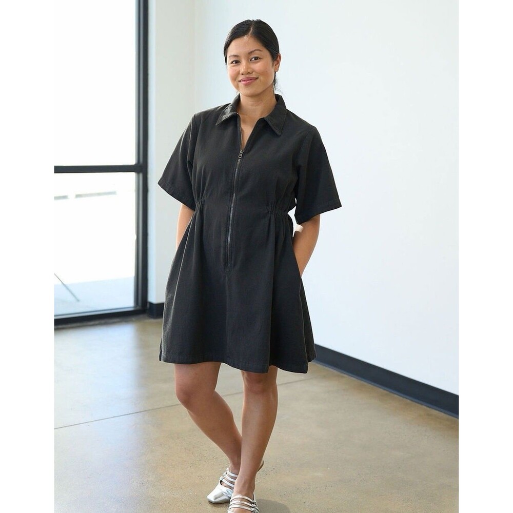 Noble Mini Utility Dress Black Medium Zip Neck Elastic Waist Side Pockets